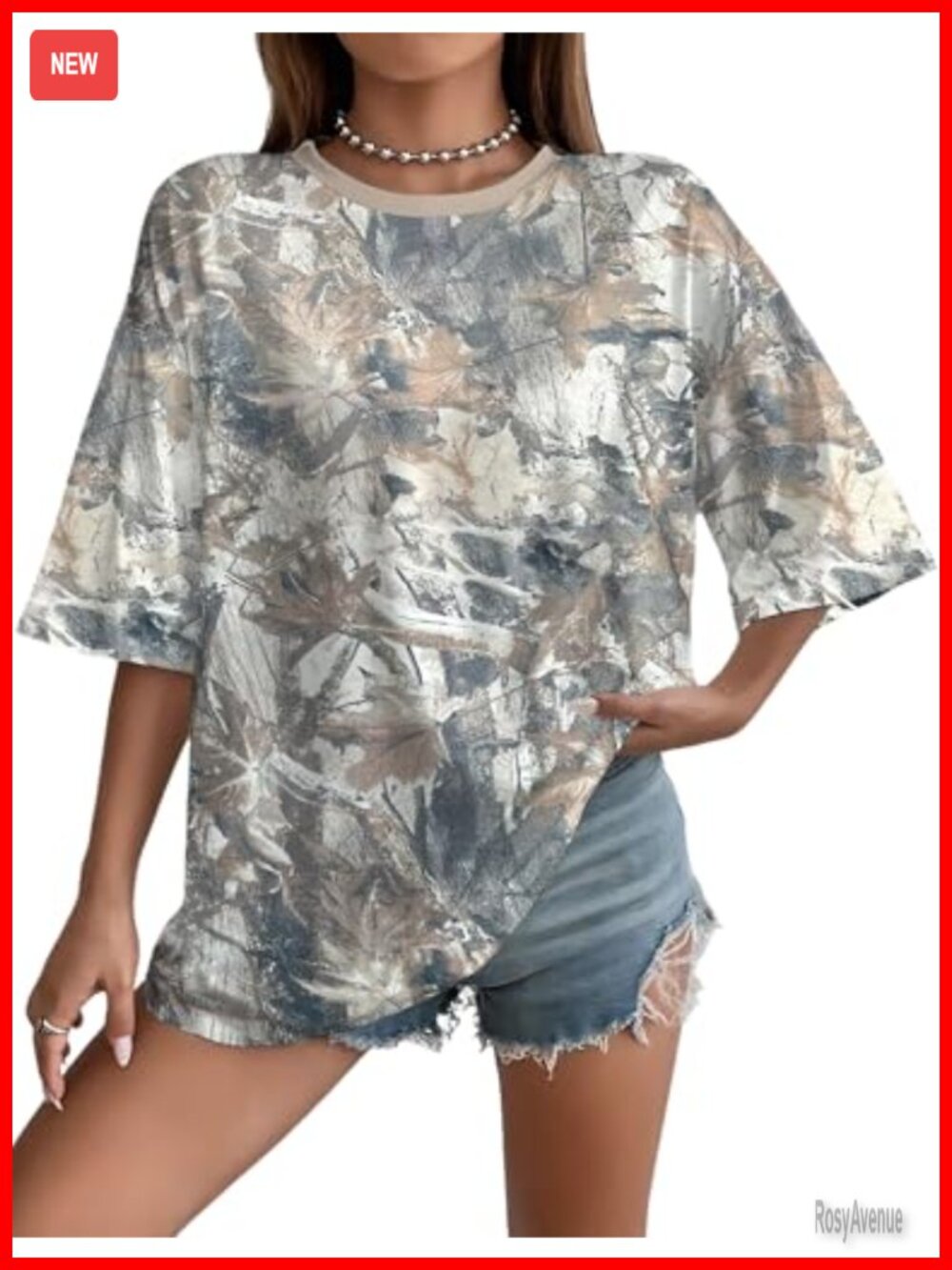 Women's Oversized Graphic Tee Camo Print Short Sleeve T-Shirt